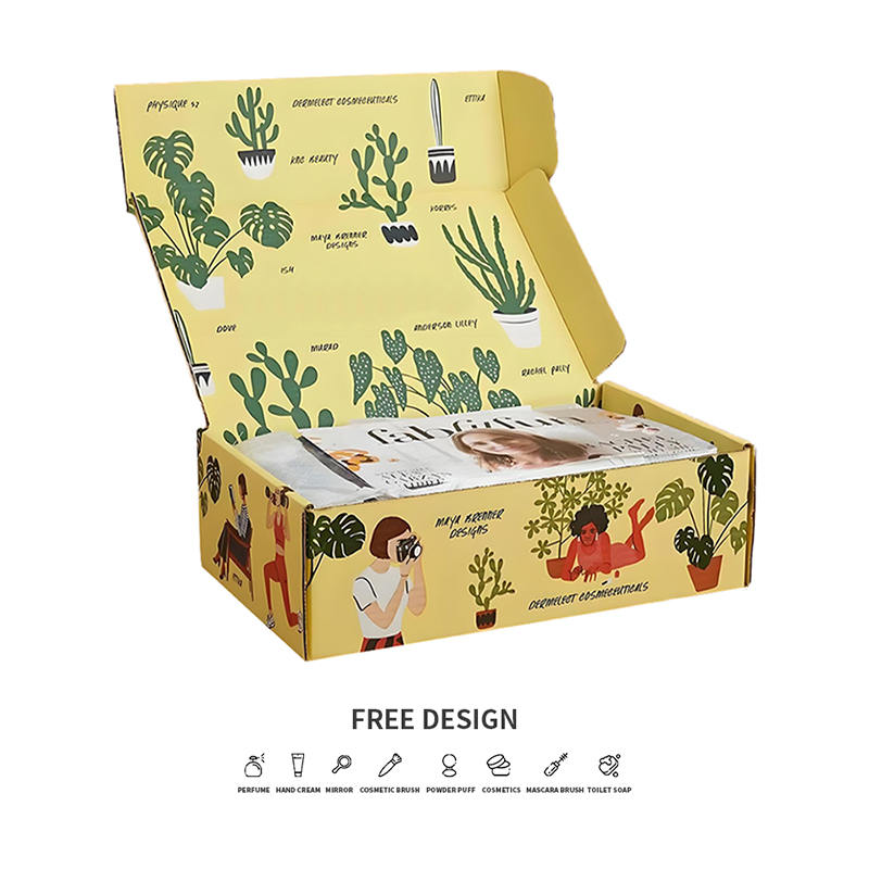 Játékos cserepes növények hullámos kozmetikai csomagolódobozok